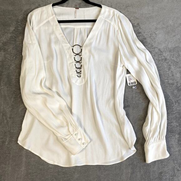 Free People White Rayon Top Women’s L Boho Lagenlook NWT Festival Cottagecore - Picture 1 of 11